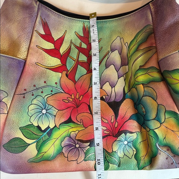 Anna by Anuschka Hand Painted Leather Floral Hobo Shoulder Bag Boho - Picture 5 of 11